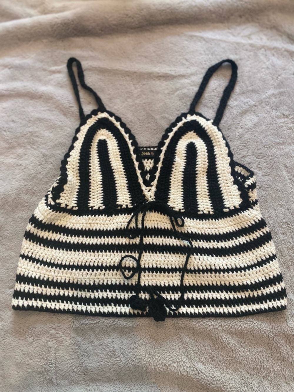 Black & White Crochet Striped Tank Top
